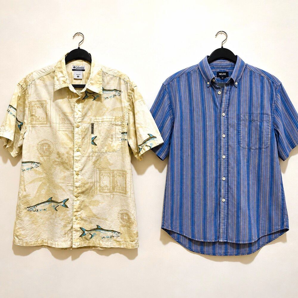 Columbia & Puritan Men's S/S Button-Down Fishing Casual Stripe Shirts Lot of 2 M